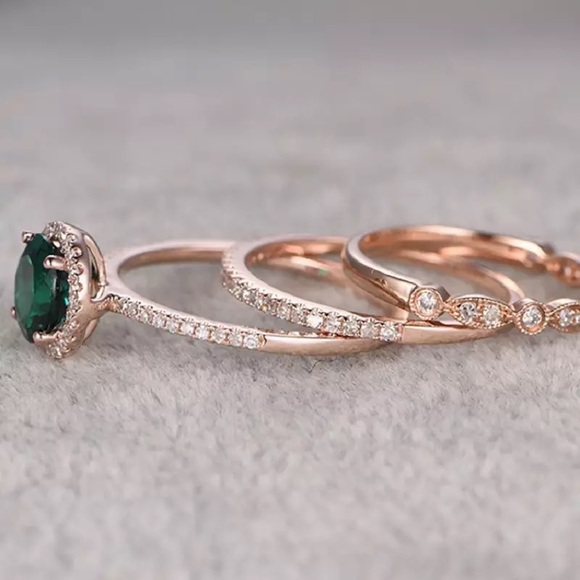 3Pcs/Set Vintage Emerald Rosé Gold Crystal Set - Picture 3 of 5